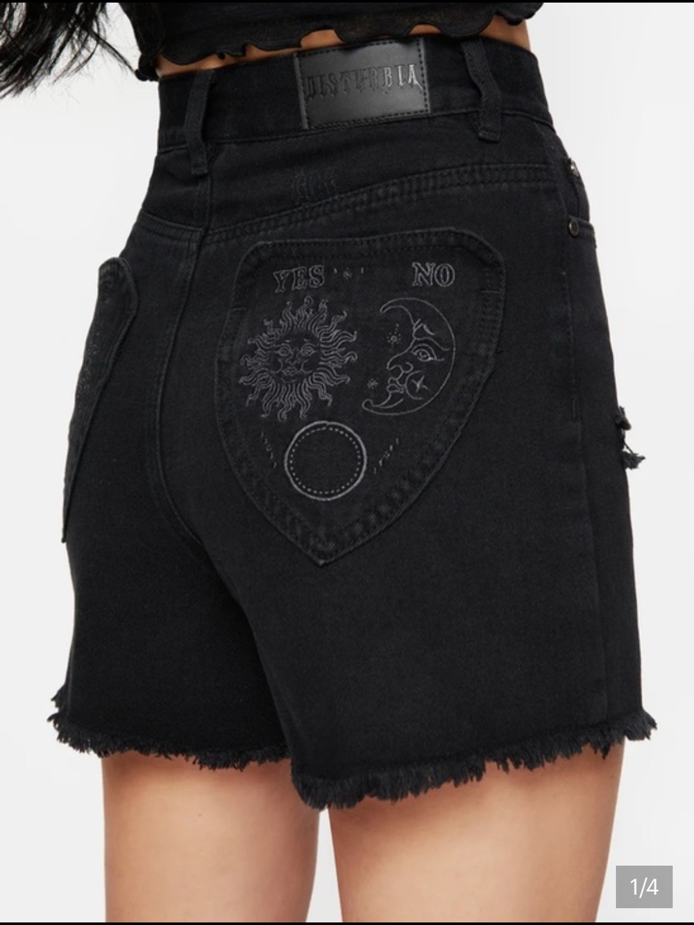 Disturbia Black High-Rise Embroidered Pocket Denim Shorts
